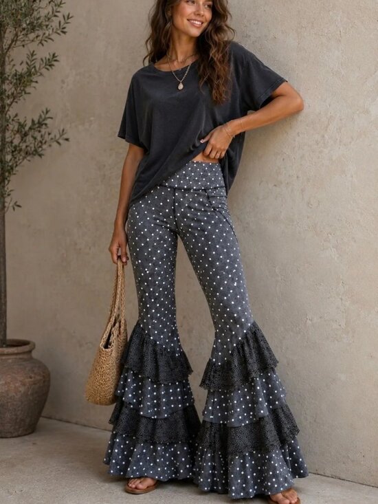 A Rare Bird Pants - A Rare Bird Polka Dot Ruffle & Lace